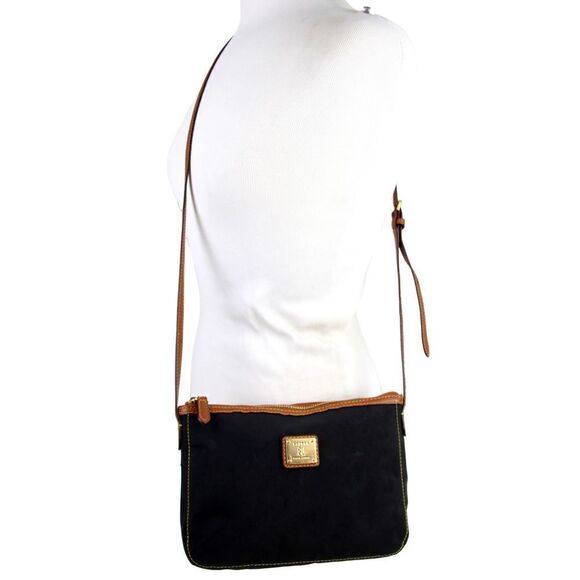 Ralph Lauren BLACK NYLON CANVAS TAN BROWN LEATHER CROSSBODY SHOULDER BAG HANDBAG - Picture 2 of 15